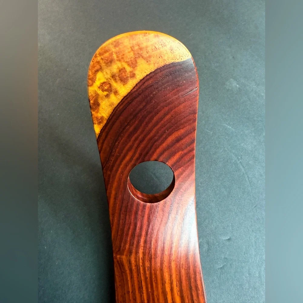 Exotic Wood Balance Wine Bottle Holder Two-Tone Burl Cocobolo Style Handmade